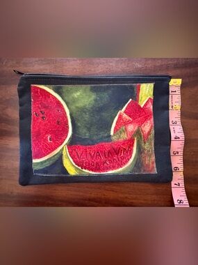 Watermelon Canvas Zip Pouch - Black with Red & Green Artwork - NWOT